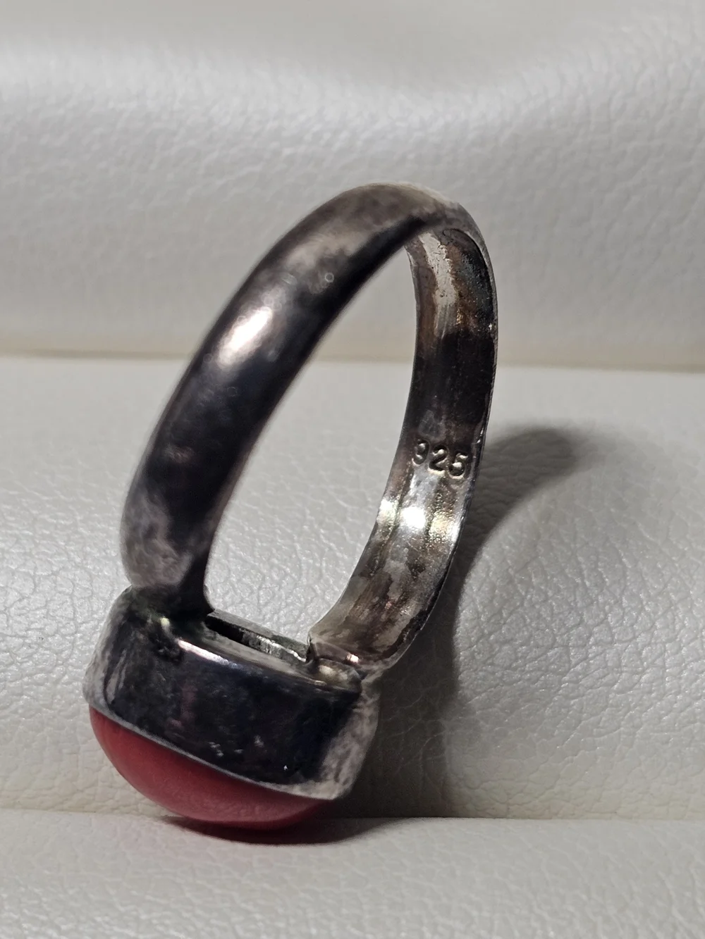 Sterling Silver 925 Ring with Red Coral Cabochon